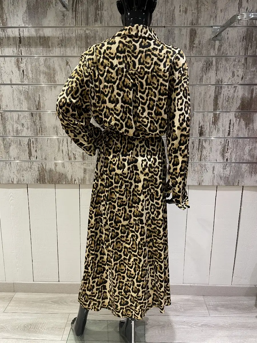 Robe Chemise Longue Imprimé Léopard Ceinturée