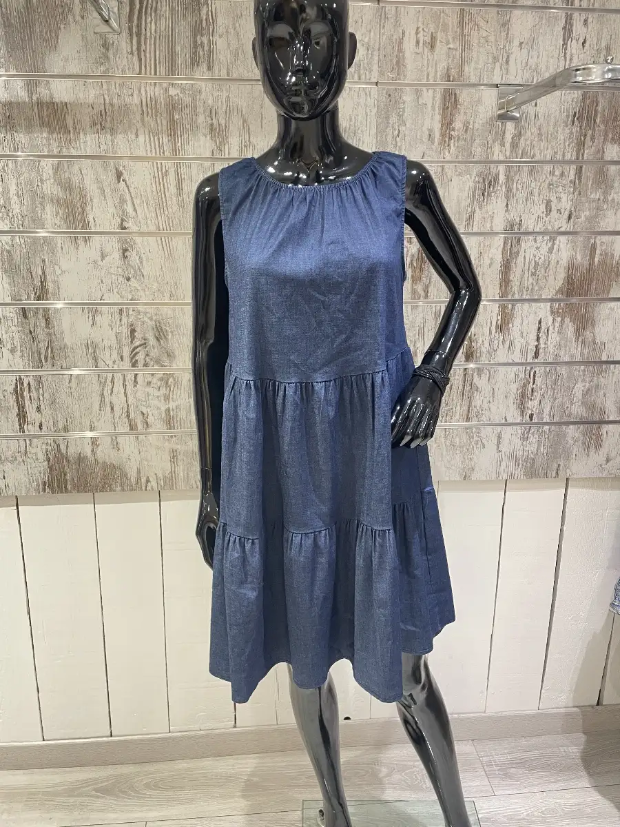 Robe Courte en Jean Délavé Sans Manches à Volants