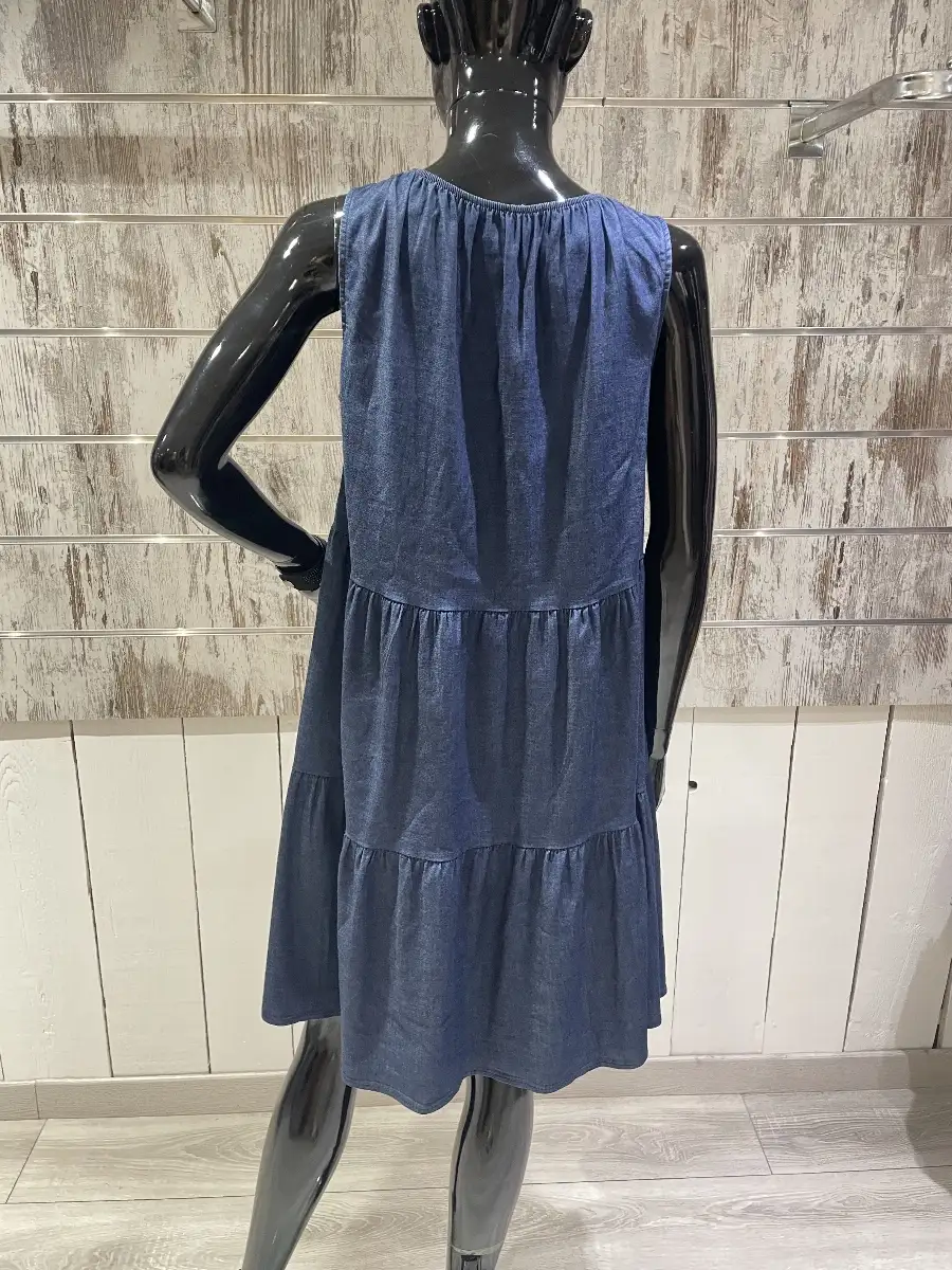 Robe Courte en Jean Délavé Sans Manches à Volants