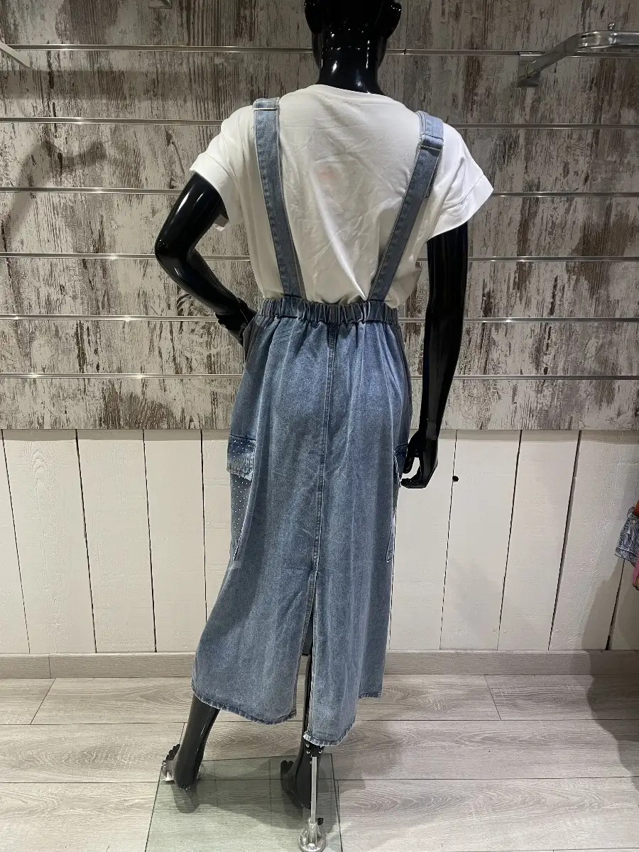 Robe Salopette Longue en Jean Délavé