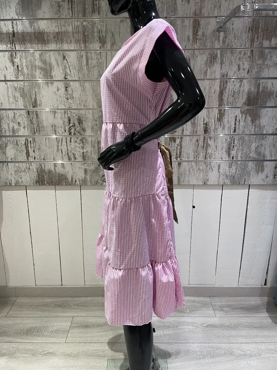 Robe Mi-Longue Été à Volants Rayures/Carreaux