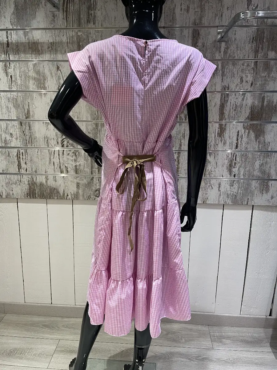 Robe Mi-Longue Été à Volants Rayures/Carreaux