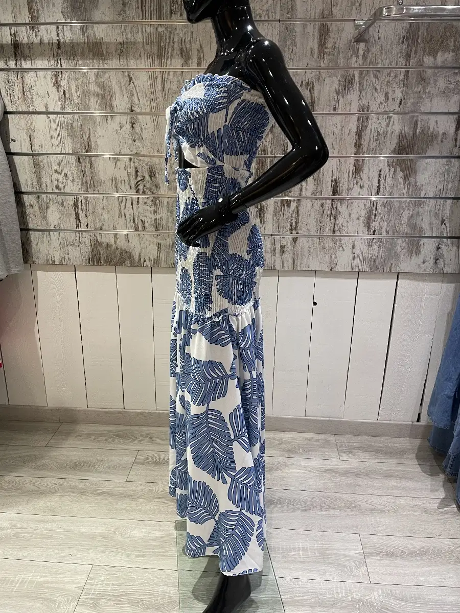 Robe Longue Bandeau à Imprimé Feuilles Tropicales