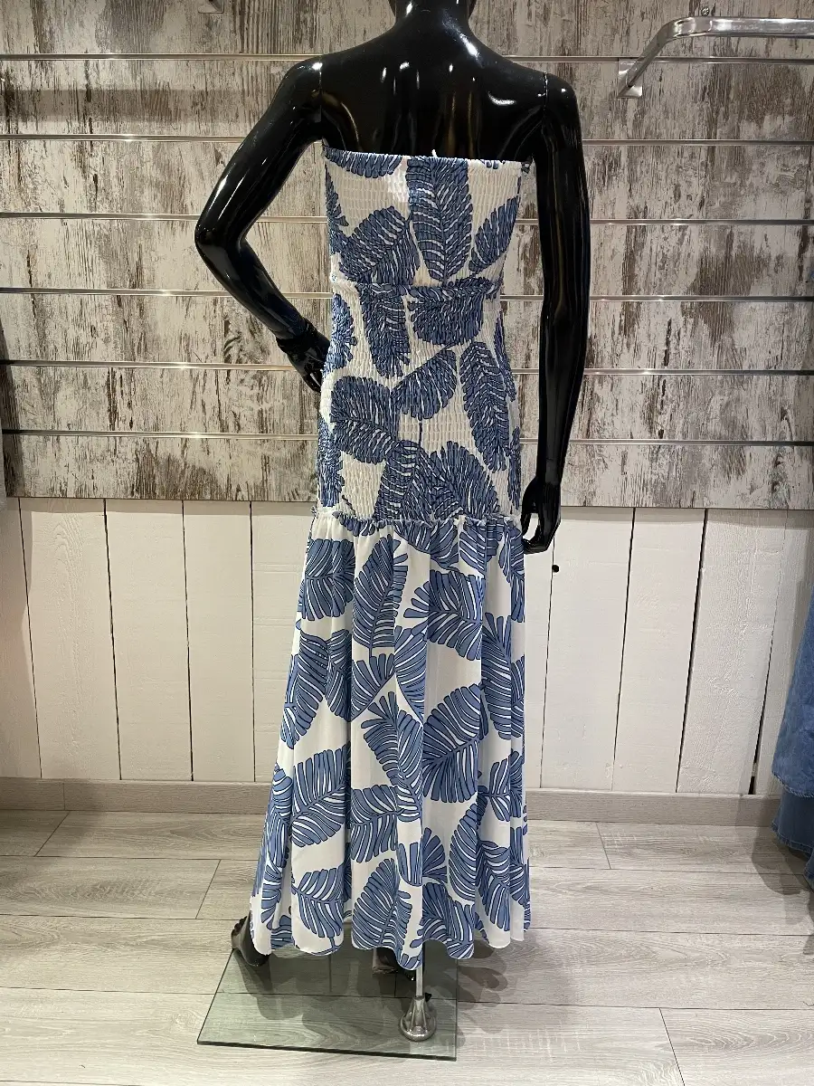 Robe Longue Bandeau à Imprimé Feuilles Tropicales
