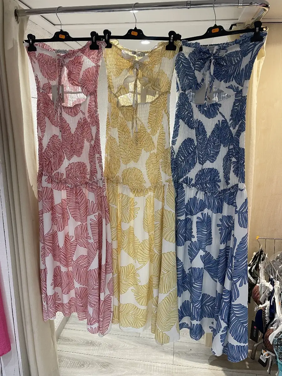 Robe Longue Bandeau à Imprimé Feuilles Tropicales