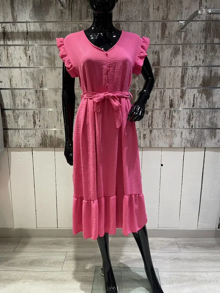 Robe Longue Fluide à Volants et Ceinture