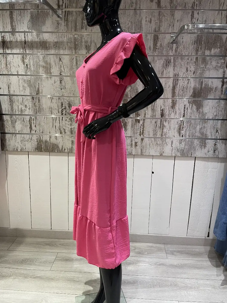 Robe Longue Fluide à Volants et Ceinture