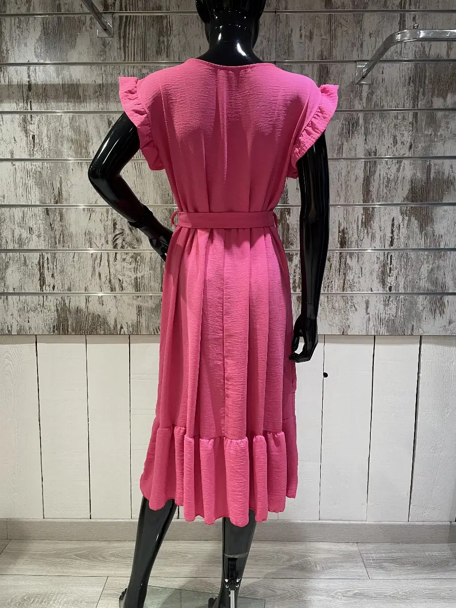 Robe Longue Fluide à Volants et Ceinture