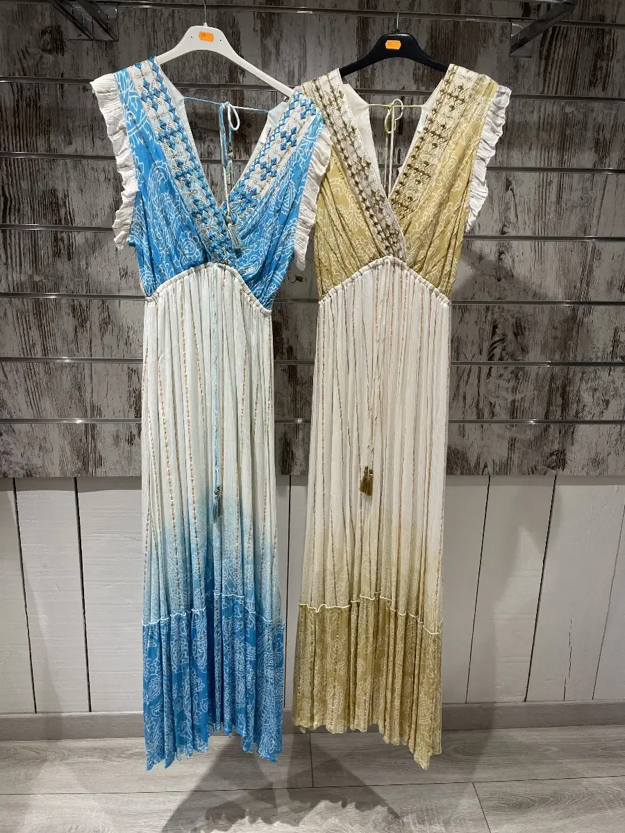 Robe Longue Bohème Chic Dégradé Ethnique – Plissée & Volants